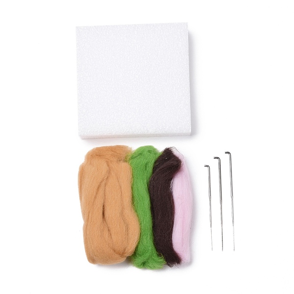 

PandaHall Cactus Needle Felting Kit, including Instructions, 1Pc Foam, 3Pcs Needles, 4 Colors Wool, Mixed Color Wool Multicolor