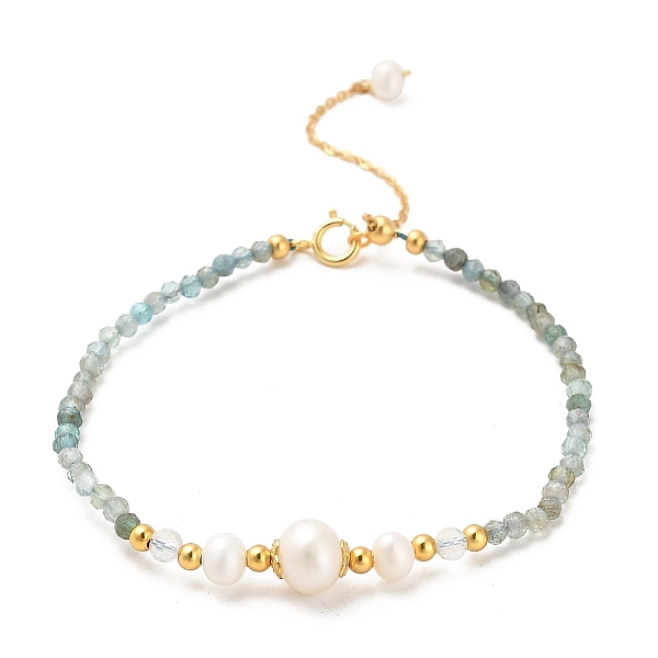 

PandaHall Natural Moonstone Bead Bracelets, with Sterling Silver Beads and Pearl Beads, Real 18K Gold Plated, 15.3cm Moonstone