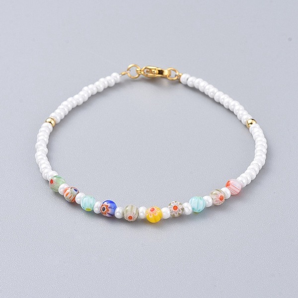 

PandaHall Millefiori Glass Beaded Bracelets, with Round Glass Seed Beads, Brass Beads and 304 Stainless Steel Lobster Claw Clasps, Colorful...