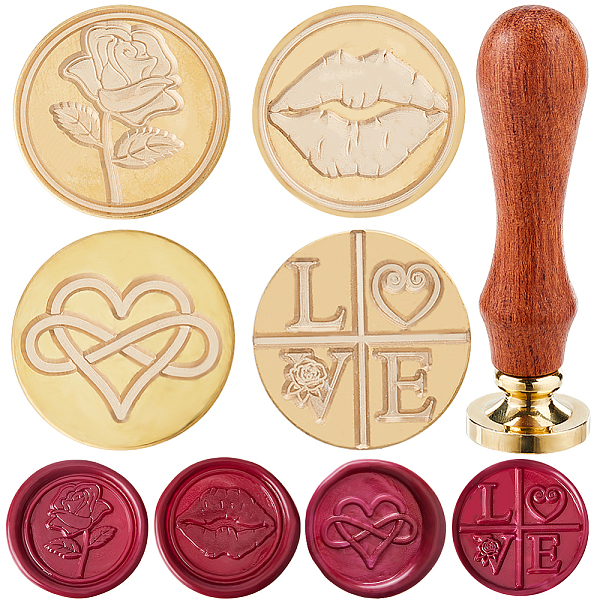 

PandaHall CRASPIRE 4Pcs Love Heart Wax Seal Stamp Head Rose 25mm Removable Brass Head Set with 1Pcs Wooden Sealing Stamp Handle for Wedding..., Brown