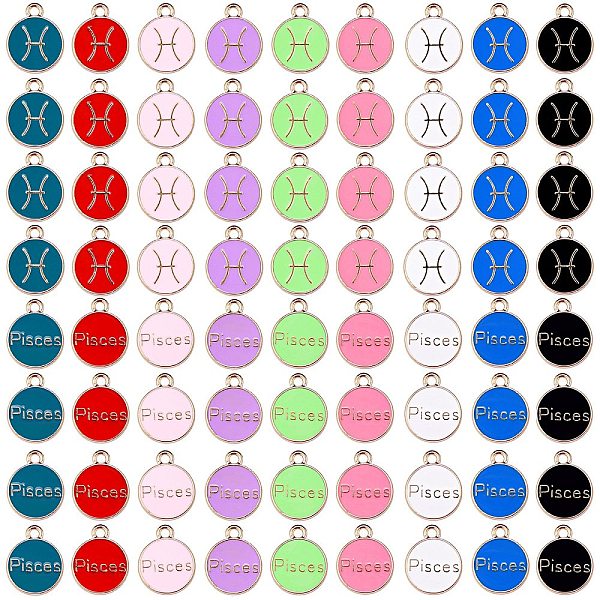 

PandaHall 72Pcs 9 Colors Alloy Enamel Pendants, Cadmium Free & Lead Free, Flat Round with Constellation, Light Gold, Pisces, 22x18x2mm, Hole...
