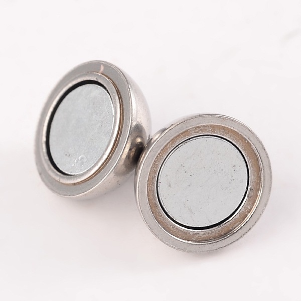 

PandaHall Round 304 Stainless Steel Magnetic Clasps with Loops, Stainless Steel Color, 13x8mm, Hole: 2mm 304 Stainless Steel Round