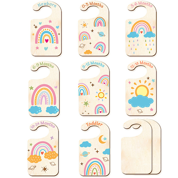 PandaHall Wood Baby Closet Size Dividers, Baby Clothes Organizers, from Newborn to Toddler, Rainbow Pattern, 100x180x2.5mm, 10pcs/set Wood...
