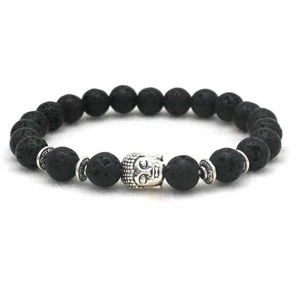 Pulsera De Yoga Elástica Con Cabeza De Buda De Piedra Volcánica