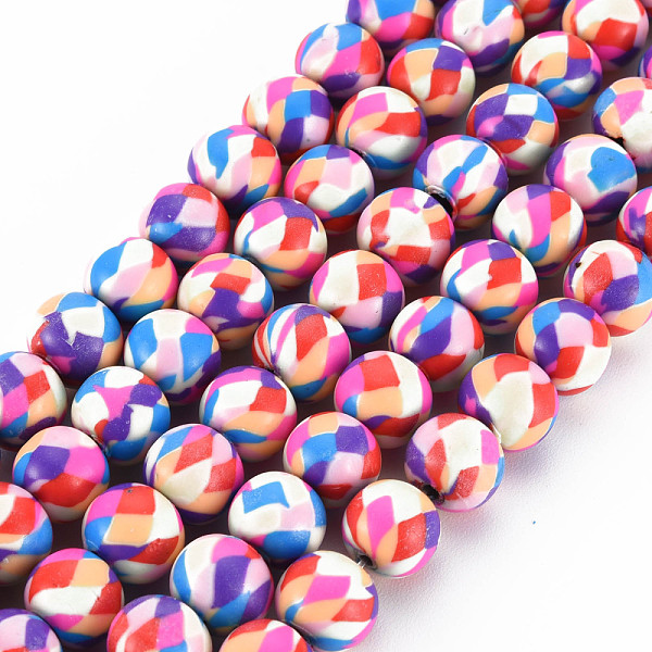 PandaHall Handmade Polymer Clay Beads Strands, for DIY Jewelry Crafts Supplies, Round, Hot Pink, 8.5~9x8mm, Hole: 1.8mm, about 40pcs/strand...