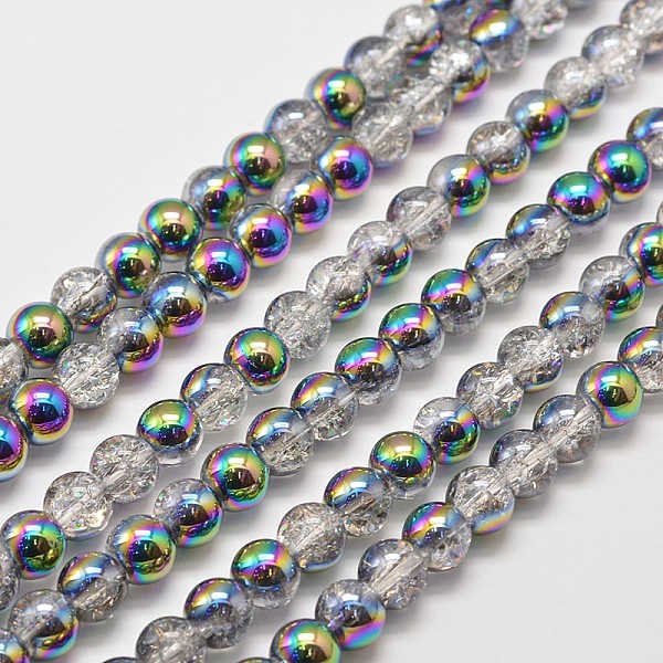 

PandaHall Electroplate Synthetic Crackle Quartz Bead Strands, Round, Half Multi-color Plated, 6mm, Hole: 1mm, about 66pcs/strand, 15.7 inch...