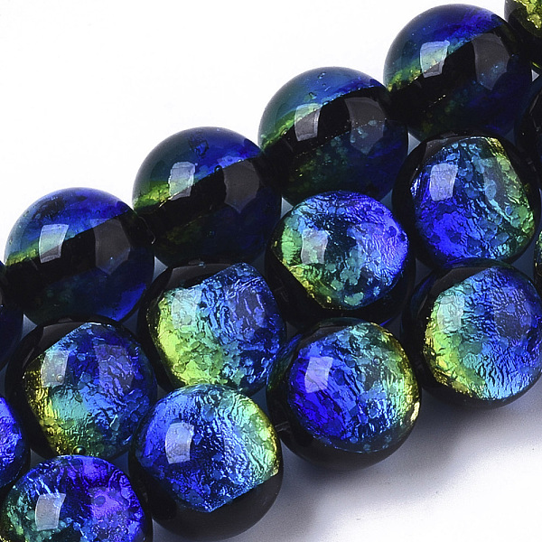 

PandaHall Handmade Silver Foil Glass Lampwork Beads Strands, Round, Blue, 10.5x9.5~10.5mm, Hole: 1mm, about 50pcs/Strand, 19.29 inch~19.69...