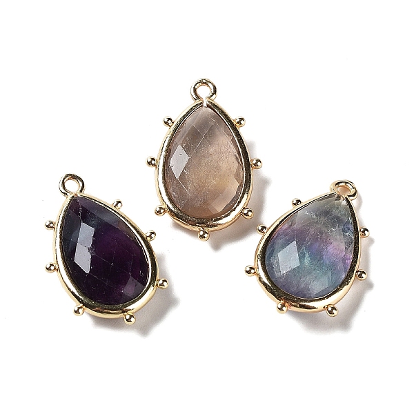 

PandaHall Natural Fluorite Pendants, with Platinum Brass Edge, Faceted, Teardrop, 22.5x14x5.5mm, Hole: 1.6mm. Fluorite Teardrop