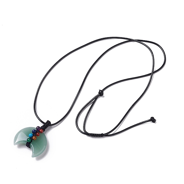 Регулируемое ожерелье из натурального зеленого авантюрина с двойным рогом и восковым шнуром для женщин
