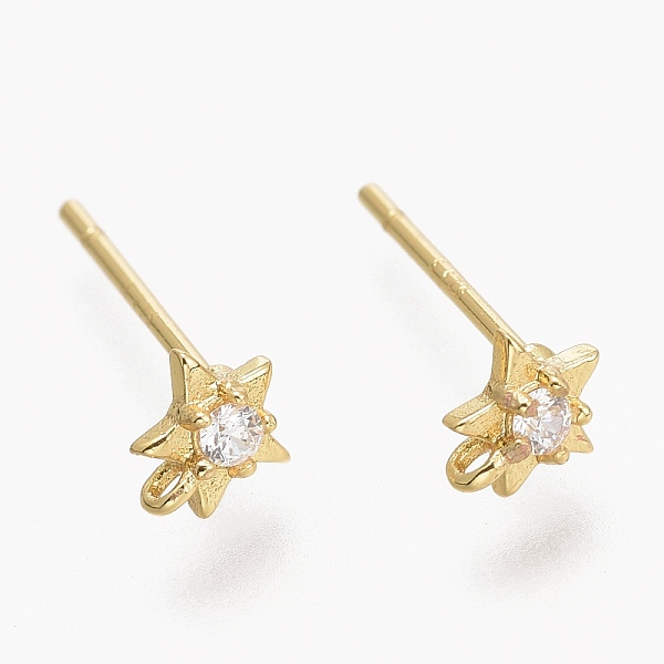 

PandaHall Brass Micro Pave Clear Cubic Zirconia Stud Earring Findings, with Silicone Ear Nuts, with Loop, Long-Lasting Plated, Star, Real...