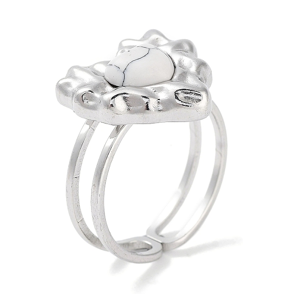 

PandaHall Ion Plating(IP) 304 Stainless Steel Ring, Adjustable Synthetic Howlite Rings, Heart, 15x15.5mm, Inner Diameter: Adjustable Howlite...