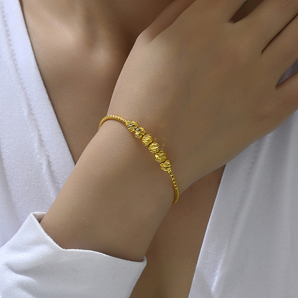 

PandaHall Adjustable Stainless Steel Round Charm Bangles for Women, Real 18K Gold Plated Stainless Steel
