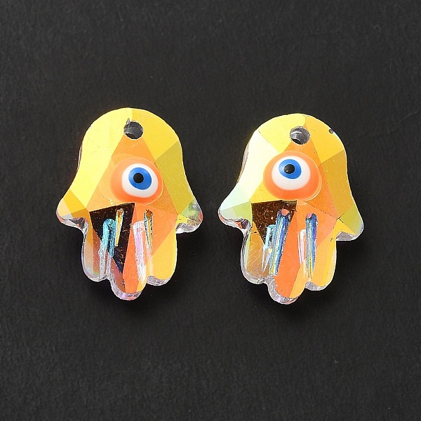 

PandaHall Evil Eye Glass Pendants, Hamsa Hand/Hand of Miriam Charms, with Enamel, Religion, Faceted, Half AB Color Plated, Orange...