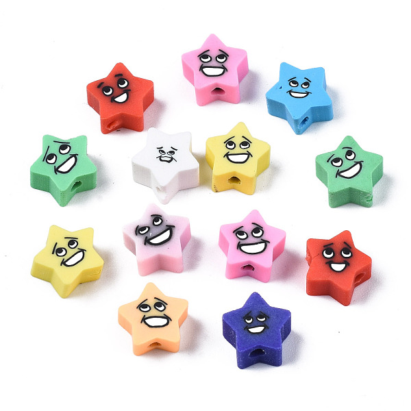 PandaHall Handmade Polymer Clay Beads, for DIY Jewelry Crafts Supplies, Star, Mixed Color, 8.5~9x9~9.5x4.5mm, Hole: 1.6mm Polymer Clay Star...