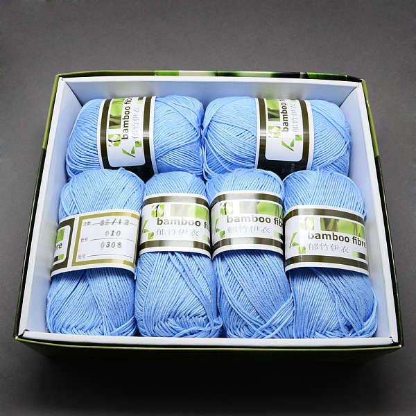 

PandaHall Soft Baby Yarns, with Bamboo Fibre and Silk, Sky Blue, 1mm, about 50g/roll, 6rolls/box Bamboo Fiber+Silk Blue