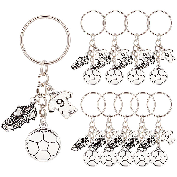 

PandaHall PH 10pcs Alloy Football Keychains, Sport Themed Keychain Pendants Metal Key Rings Silver Key Holder for Men Backpacks Football...