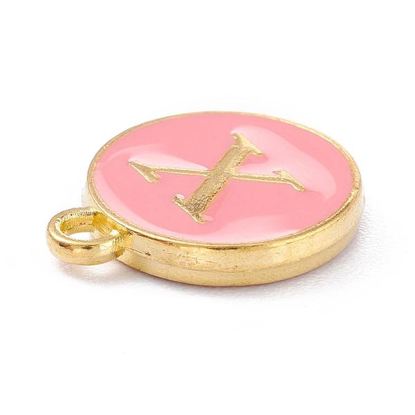 

PandaHall Golden Plated Alloy Enamel Charms, Enamelled Sequins, Flat Round with Alphabet, Letter.X, Pink, 14x12x2mm, Hole: 1.5mm...