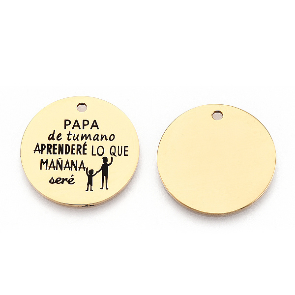 

PandaHall 201 Stainless Steel Pendants, Flat Round with Word Papa, Golden, 30x1.5mm, Hole: 2mm 201 Stainless Steel Flat Round