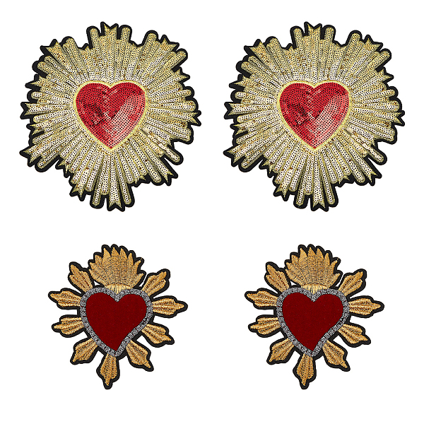 

PandaHall HOBBIESAY 4Pcs 2 Style Computerized Embroidery Cloth Iron on/Sew on Patches, Costume Accessories, Appliques, Heart, Mixed Color..., Multicolor