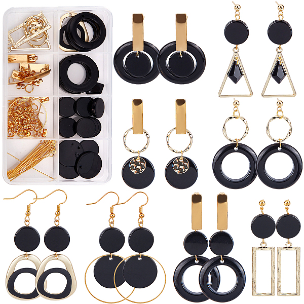

PandaHall SUNNYCLUE 1 Box DIY 8 Pairs Black Theme Charms Flat Round Freshwater Shell Charms Earrings Making Kit Seashell Charms for...