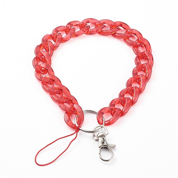 

PandaHall Transparent Acrylic Curb Chain Mobile Straps, with Nylon Thread and Alloy Swivel Clasps, Red, 22.5cm Acrylic Red