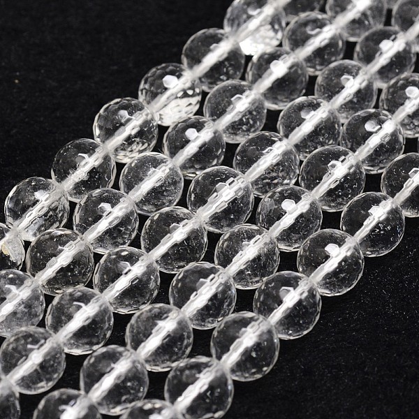 

PandaHall Natural Quartz Crystal Beads Strands, Rock Crystal Beads, Faceted, Round, 8mm, Hole: 1mm, about 47pcs/strand, 14.9 inch~15.1 inch..., Clear