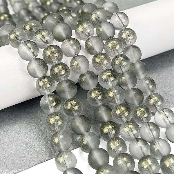 

PandaHall Frosted Transparent Glass Bead Strands, with Gold Powder, Round, Slate Gray, 8mm, Hole: 1mm, about 102pcs/strand, 30.71''(78cm)...