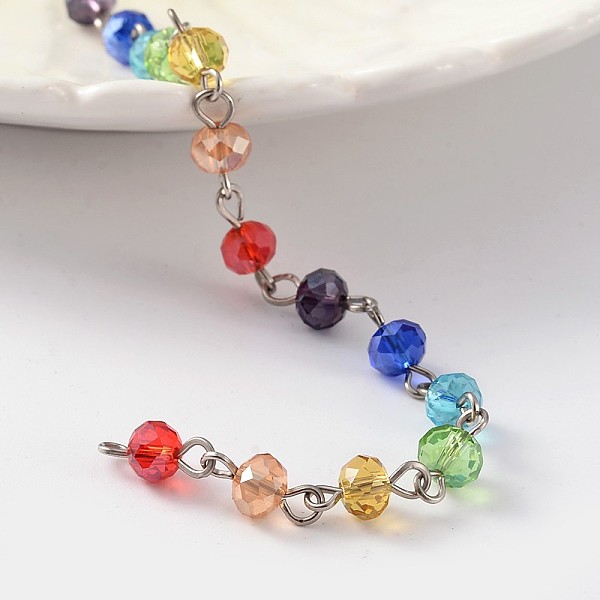 

PandaHall Platinum Tone Iron Handmade Glass Beaded Chains, Unwelded, For Necklaces Bracelets Making, Colorful, 39.3 inch Iron+Glass
