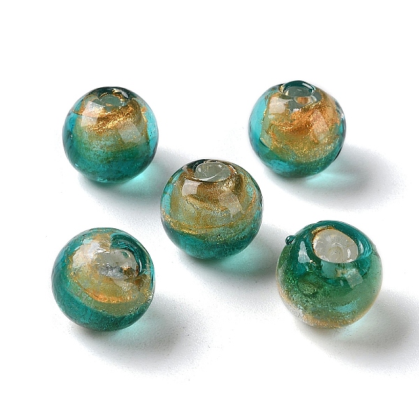 

PandaHall Handmade Gold Sand with Silver Foil Lampwork Beads Strand, Round, Sea Green, 11.5~12mm, Hole: 1.8mm, about 45pcs/strand, 17.72''...