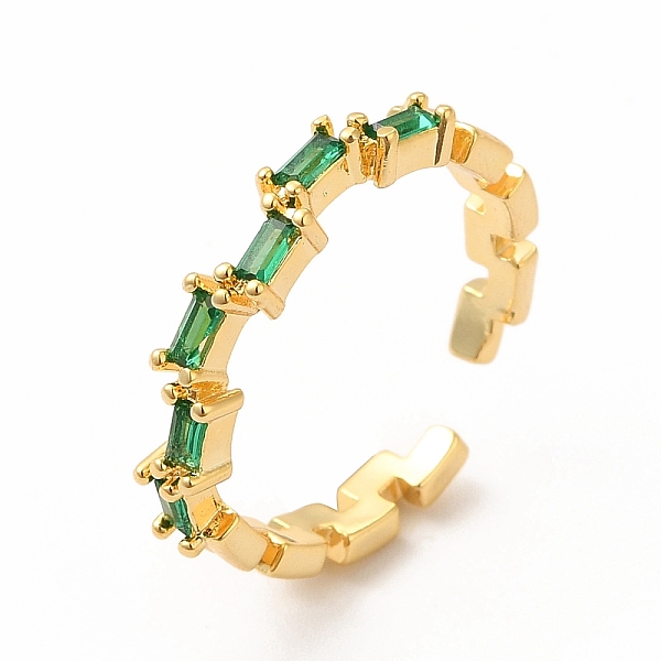 

PandaHall Green Cubic Zirconia Rectangle Open Cuff Ring, Rack Plating Brass Jewelry for Women, Lead Free & Cadmium Free, Real 18K Gold...