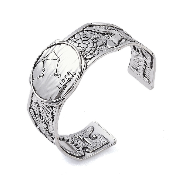 

PandaHall Constellation Alloy Open Cuff Bangles for Women Men, Antique Silver, Libra, Inner Diameter: 2-1/2 inch(6.2cm), 20~31mm Alloy Libra