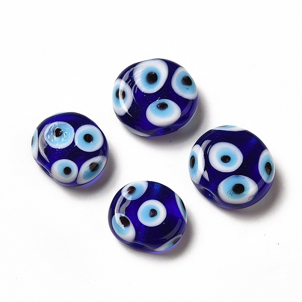 

PandaHall Handmade Evil Eye Lampwork Beads, Oval, Blue, 13~15x15~17x6~7mm, Hole: 1.8mm Lampwork Oval Blue