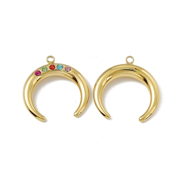 

PandaHall Vacuum Plating 201 Stainless Steel Pendants, Colorful Rhinestone Double Horn/Crescent Moon Charms, Real 18K Gold Plated..., Multicolor