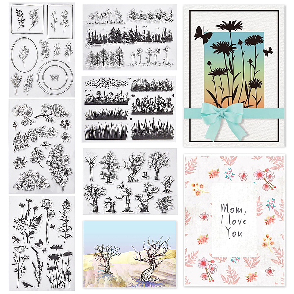 

PandaHall GLOBLELAND 6 Sheets Plants Clear Stamps Tree Flower Wild Flowers and Weeds Silicone Clear Stamp Seals Transparent Stamps for DIY...
