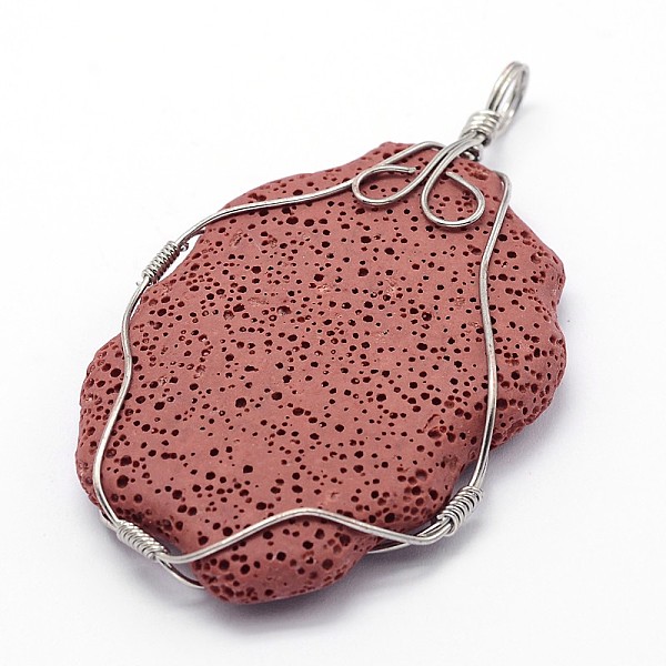 

PandaHall Nuggets Synthetic Lava Rock Big Pendants, with Platinum Plated Brass Findings, Dyed, Indian Red, 68x42x8.5mm, Hole: 5.5mm Lava...