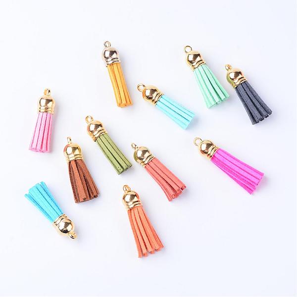 

PandaHall Faux Suede Tassel Pendant Decorations, with CCB Plastic Cord Ends, Mixed Color, 58x12mm, Hole: 2.5mm Faux Suede Multicolor