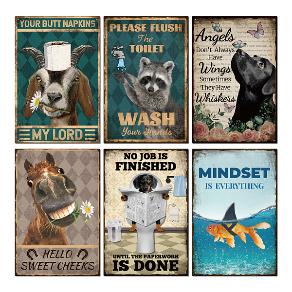 

PandaHall GLOBLELAND 6Pcs Vintage Funny Animal Metal Tin Sign Plaque Poster 8×12inch Retro Metal Wall Decorative Tin Signs for Home Kitchen..., Multicolor