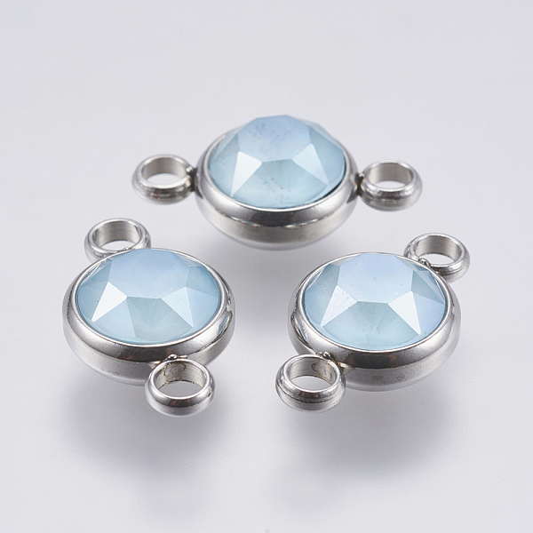 

PandaHall K9 Glass Links connectors, Faceted, with 304 Stainless Steel Findings, Flat Round, Stainless Steel Color, Sky Blue, 17.5x10x6mm...