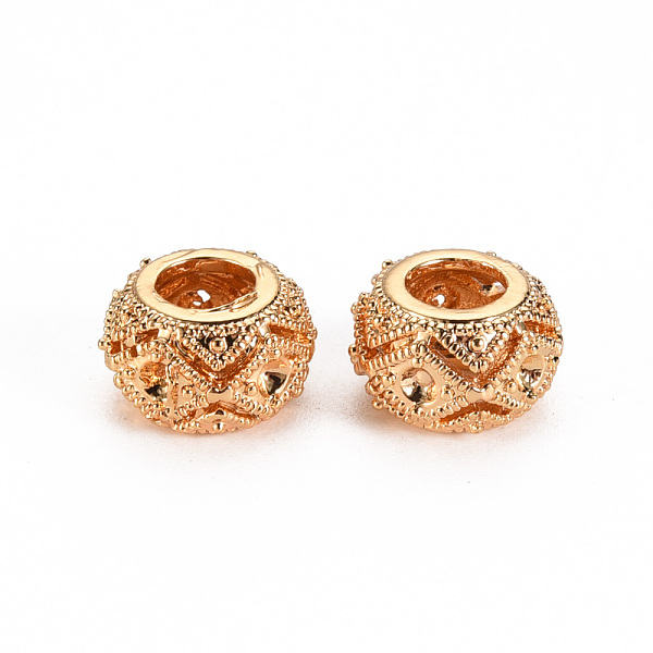 

PandaHall Brass Micro Pave Clear Cubic Zirconia European Beads Rhinestone Settings, Large Hole Beads, Nickel Free, Rondelle, Real 18K Gold...