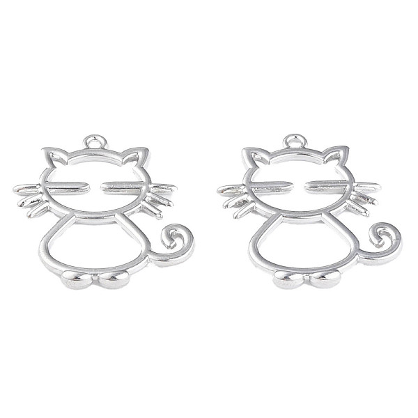 

PandaHall Rack Plating Alloy Pendants, Cadmium Free & Lead Free, Cat, Platinum, 27.5x25x1.5mm, Hole: 1.6mm Alloy Cat Shape