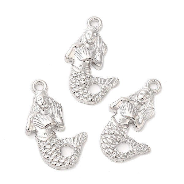 PandaHall Alloy Pendants, Mermaid, Platinum, 34x21x4mm, Hole: 2.5mm, about 374pcs/1000g Alloy Mermaid