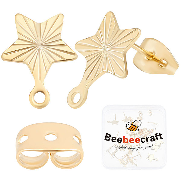 

PandaHall Beebeecraft 1 Box 30Pcs Star Earring Posts 24K Gold Plated Earring Findings with Loop and 30Pcs Earring Nuts for Earring Jewelry...