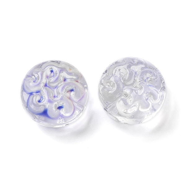 

PandaHall Transparent Glass Beads, Flat Round with Flower, Sky Blue, 13.5x8.5mm, Hole: 1.2mm, about 10pcs/bag Glass Flat Round