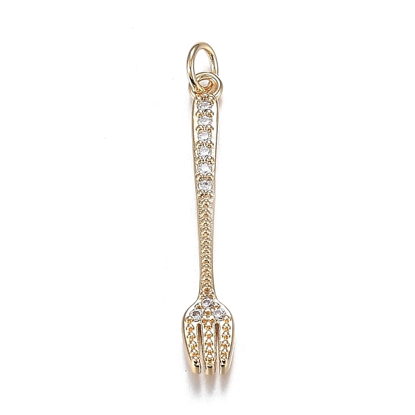 

PandaHall Brass Micro Clear Cubic Zirconia Pendants, Long-Lasting Plated, Fork, Real 18K Gold Plated, 24x4x2mm, Hole: 2.8mm Brass+Cubic...