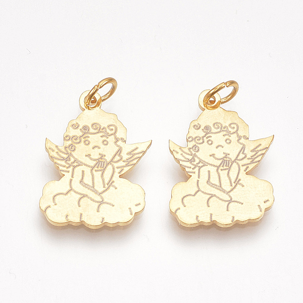 

PandaHall 201 Stainless Steel Pendants, with Unsoldered Jump Rings, Angel, Golden, 20x14x1mm, Hole: 3mm, Jump Ring: 5x0.8mm 201 Stainless...