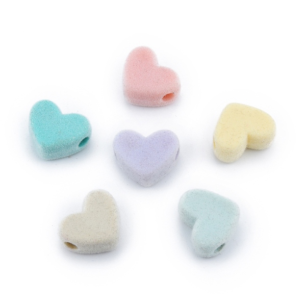 

PandaHall Opaque Resin European Beads, large hole bead, Flocky Heart, Mixed Color, 15x19x8.5mm, Hole: 4mm Resin Heart Multicolor