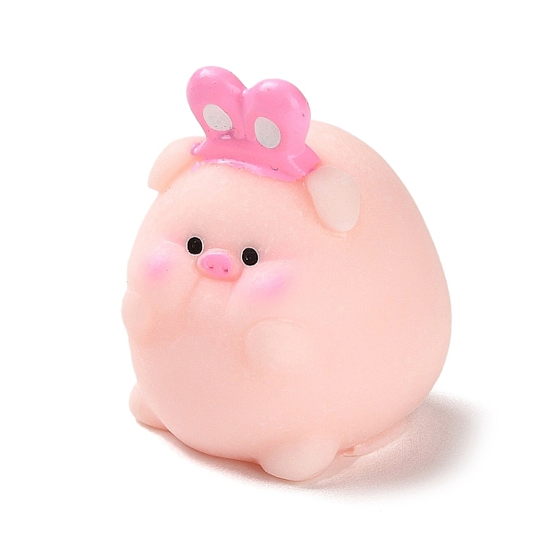 PandaHall Resin Pig Figurines Ornament, for Home Desktop Decoration, Pearl Pink, 25.5x25x32.5mm Resin Pig