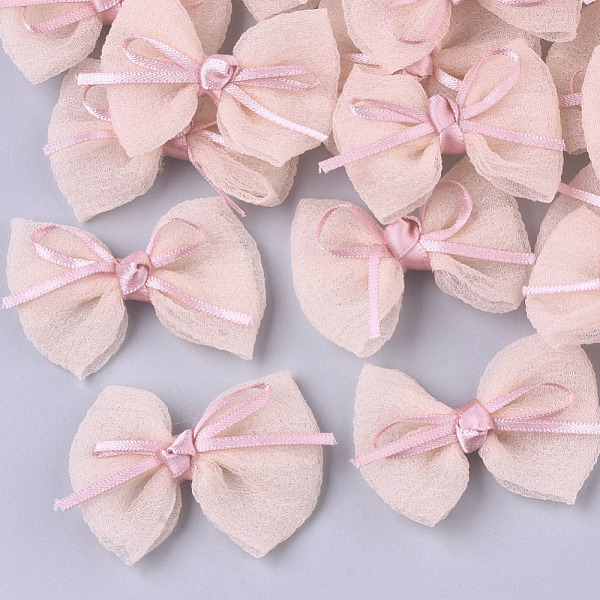 PandaHall Handmade Woven Costume Accessories, Bowknot & Hair Bows, Misty Rose, 35~40x44.5~48x12~14mm Organza Bowknot Red