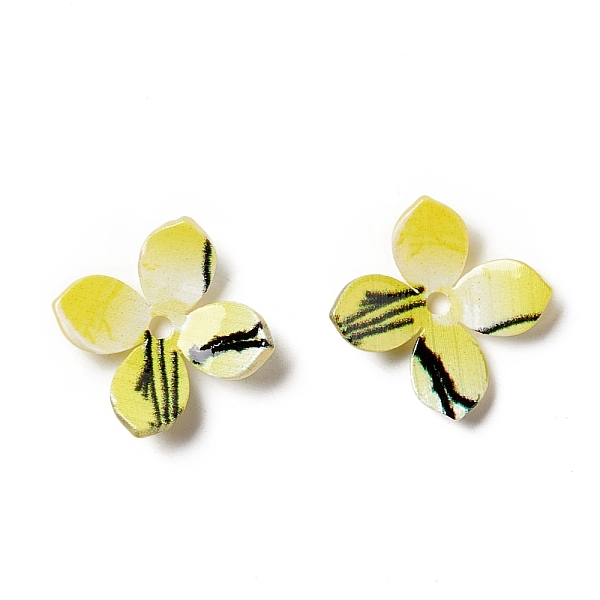 

PandaHall Printed 4-Petal Opaque Acrylic Bead Caps, Flower, Yellow, 12.5~13x12.5~13x2~2.5mm, Hole: 2mm Acrylic Yellow