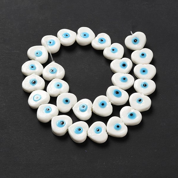 

PandaHall Handmade Evil Eye Lampwork Beads Strands, Heart, White, 11.5x14x4.5mm, Hole: 1.2mm, about 28pcs/strand, 12.40''(31.5cm) Lampwork...